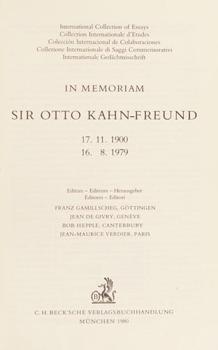 In memoriam, Sir Otto Kahn-Freund, 17.11. 1900-16.8. 1979