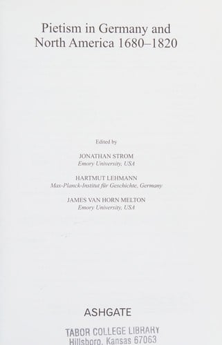 Pietism in Germany and North America 1680-1820