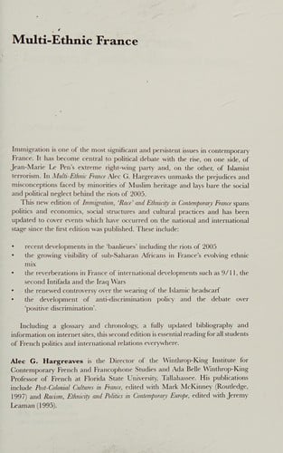 MULTI-ETHNIC FRANCE: IMMIGRATION, POLITICS, CULTURE AND SOCIETY