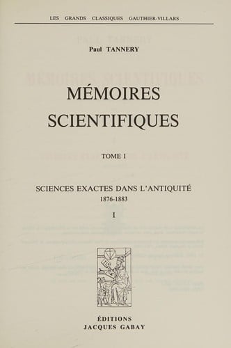 Sciences exactes dans l'Antiquite, 1876-1883