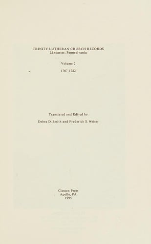 Trinity Lutheran Church records, Lancaster, Pennsylvania