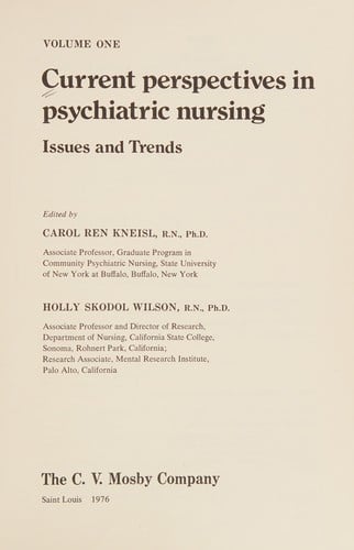 Current perspectives in psychiatric nursing