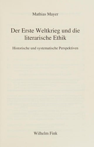 Der Erste Weltkrieg und die literarische Ethik