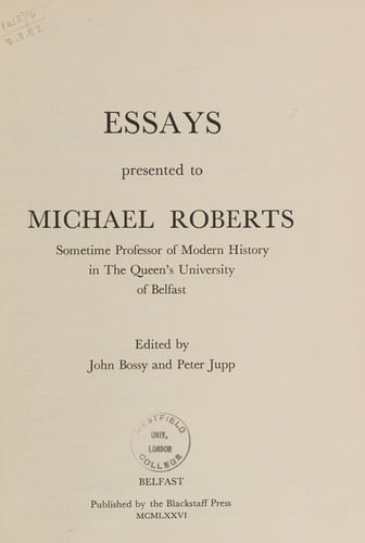 Essays presented to Michael Roberts