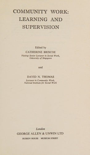 Community Work: Learning and Supervision (National Institute of Social Services Library)