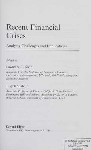 RECENT FINANCIAL CRISES: ANALYSIS, CHALLENGES AND IMPLICATIONS; ED. BY L.R. KLEIN