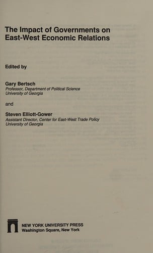 The Impact of governments on East-West economic relations