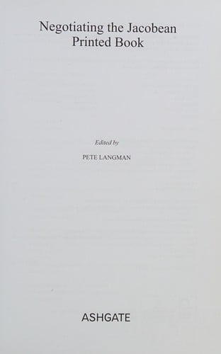 Negotiating the Jacobean printed book