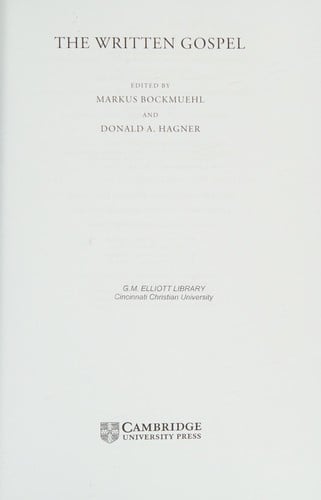 WRITTEN GOSPEL; ED. BY MARKUS BOCKMUEHL