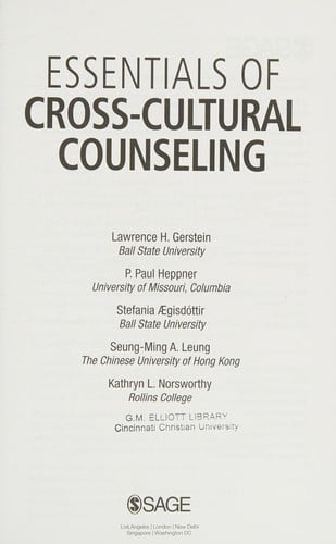 Essentials of cross-cultural counseling