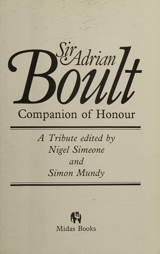 Sir Adrian Boult, companion of honour