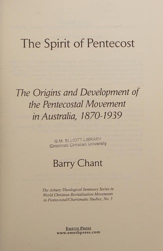 The origins and development of the Pentecostal Movement in Australia