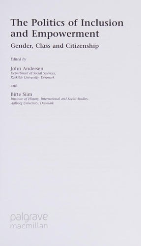 POLITICS OF INCLUSION AND EMPOWERMENT: GENDER, CLASS AND CITIZENSHIP; ED. BY JOHN ANDERSEN