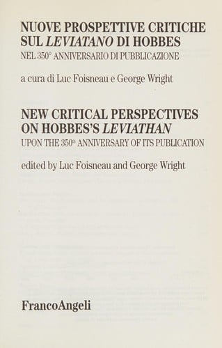 Nuove prospettive critiche sul Leviatano di Hobbes