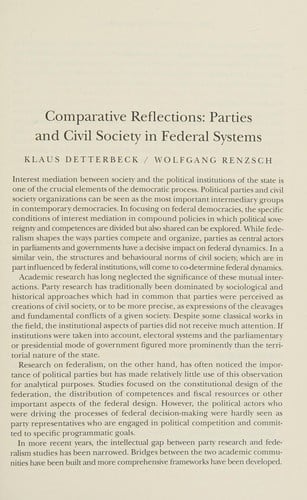 Political parties and civil society in Federal countries