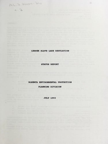 Lesser Slave Lake regulation status report