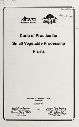 Code of practice for small vegetable processing plants
