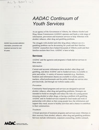 AADAC continuum of youth services