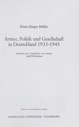 Armée, Politik und Gesellschaft in Deutschland 1933-1945