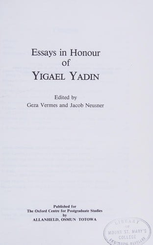 Essays in honour of Yigael Yadin