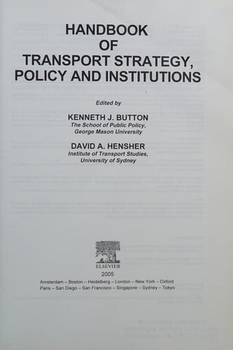 Handbook of transport strategy, policy and institutions
