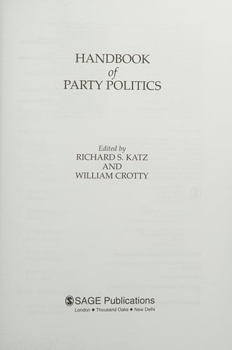 HANDBOOK OF PARTY POLITICS, ED. BY RICHARD S KATZ