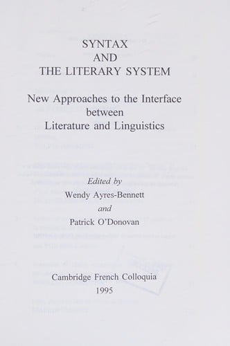 Syntax and the literary system