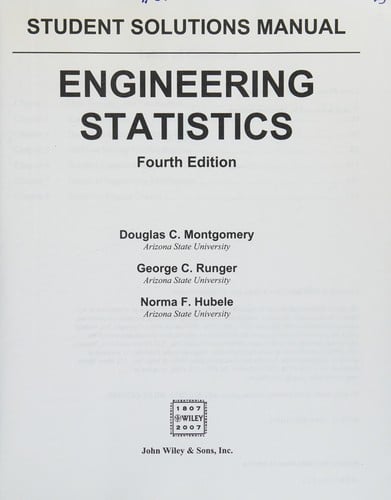 Engineering Statistics, Student Solutions Manual