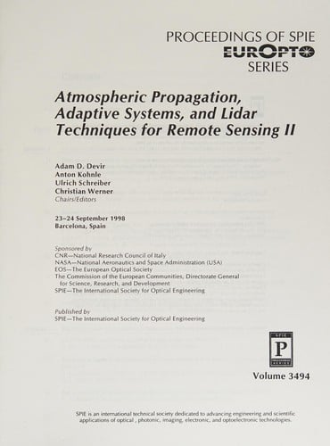 Atmospheric propagation, adaptive systems, and lidar techniques for remote sensing II