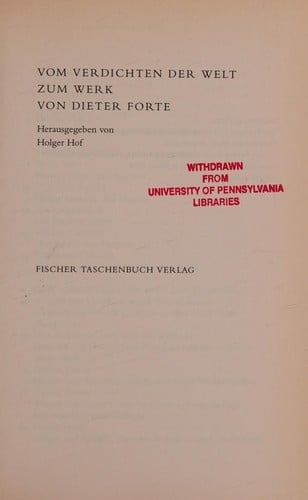 Vom verdichten der Welt zum Werk von Dieter Forte