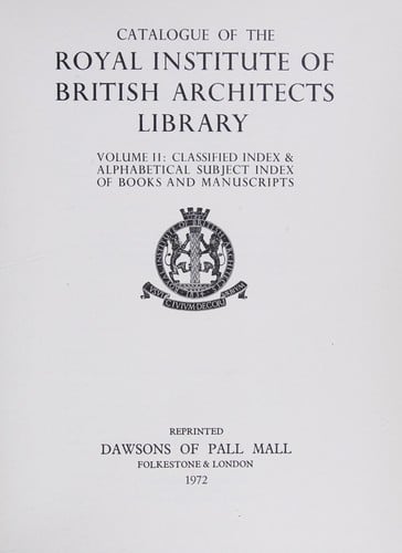 Catalogue of the Royal Institute of British Architects Library