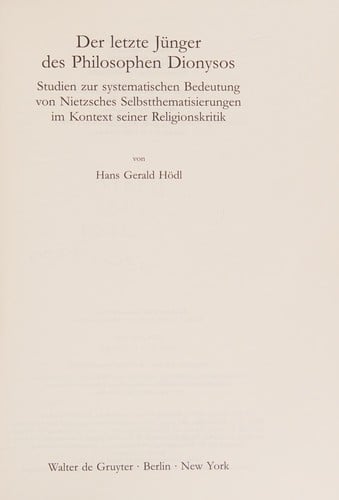 Der letzte Jünger des Philosophen Dionysos