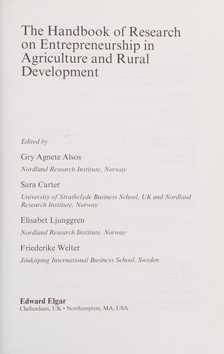 Handbook of research on entrepreneurship in agriculture and rural development