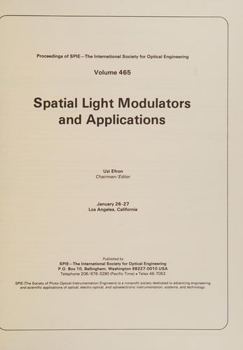 Spatial light modulators and applications, January 26-27, Los Angeles, California