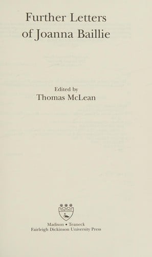 Further Letters of Joanna Baillie