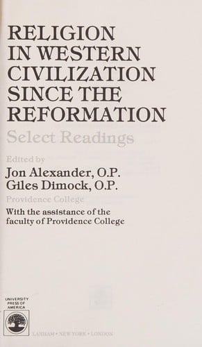 Religion in western civilization since the Reformation