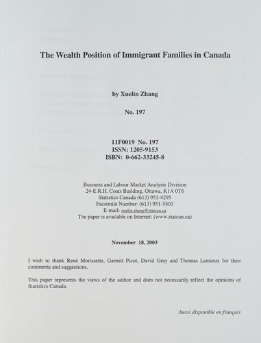 The wealth position of immigrant families in Canada