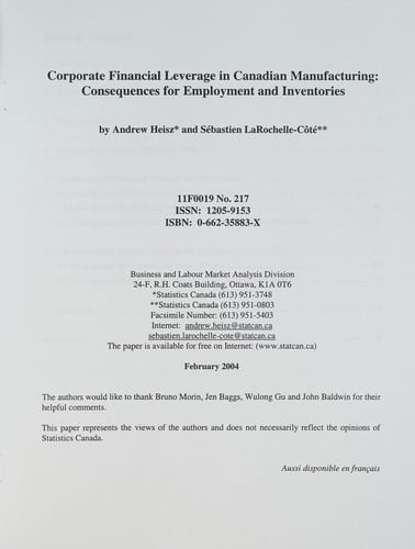Corporate financial leverage in Canadian manufacturing