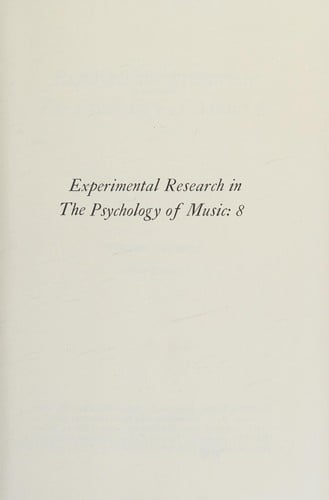Experimental Research in the Psychology of Music Vol. 8