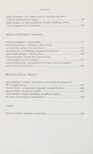 L'argent, valeur & valeurs--