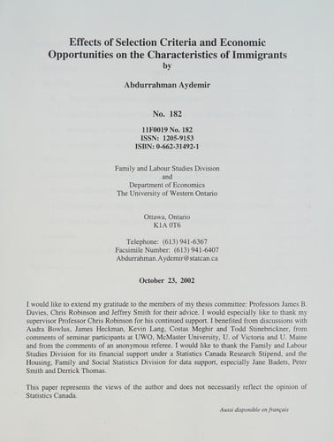 Effects of selection criteria and economic opportunities on characterics of immigrants