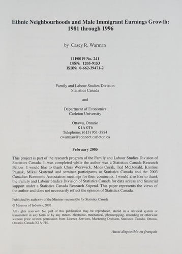 Ethnic neighbourhoods and male immigrant earnings growth