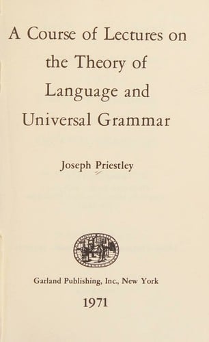 A course of lectures on the theory of language and universal grammar, 1762