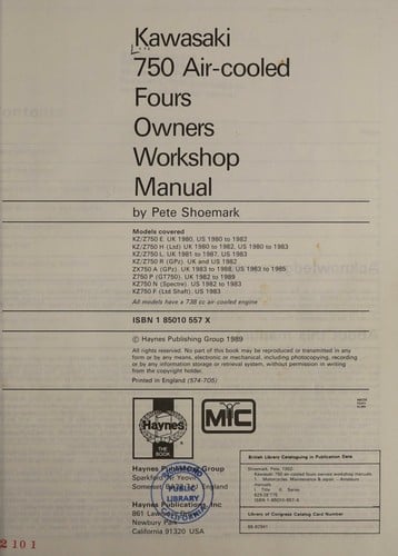 Kawasaki 750 air-cooled fours owners workshop manual