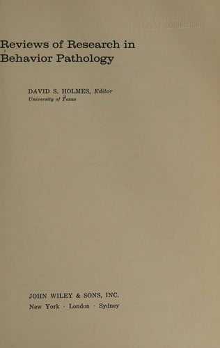 Reviews of Research in Behaviour Pathology
