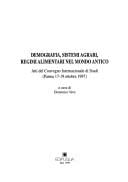 Demografia, sistemi agrari, regimi alimentari nel mondo antico