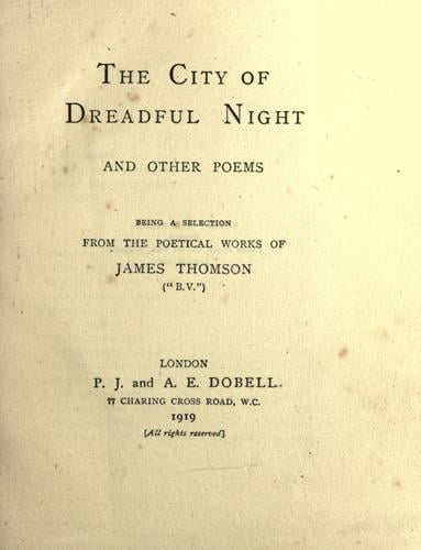 The city of dreadful night and other poems