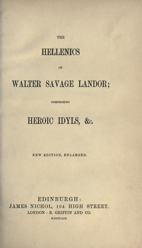 The Hellenics of Walter Savage Landor