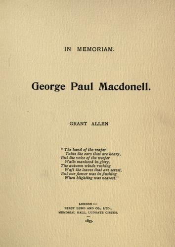 George Paul Macdonell, in memoriam