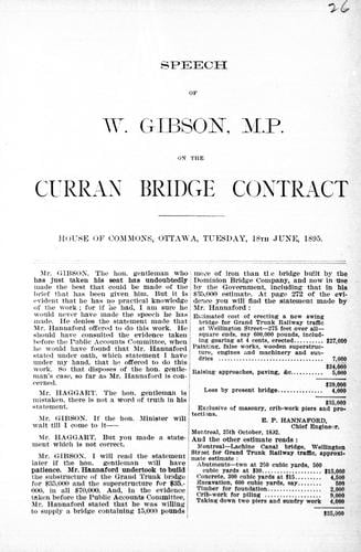 Speech of W. Gibson, M.P. on the Curran Bridge contract